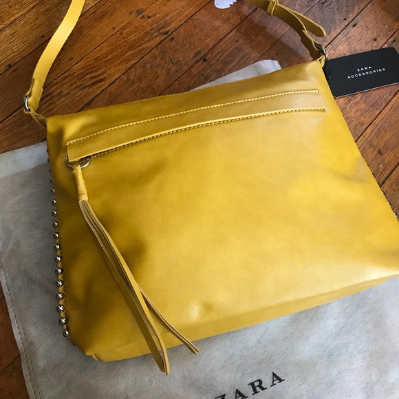 Zara Studded Bucket Shoulder Bag Fringe Yellow - Picture 8 of 8
